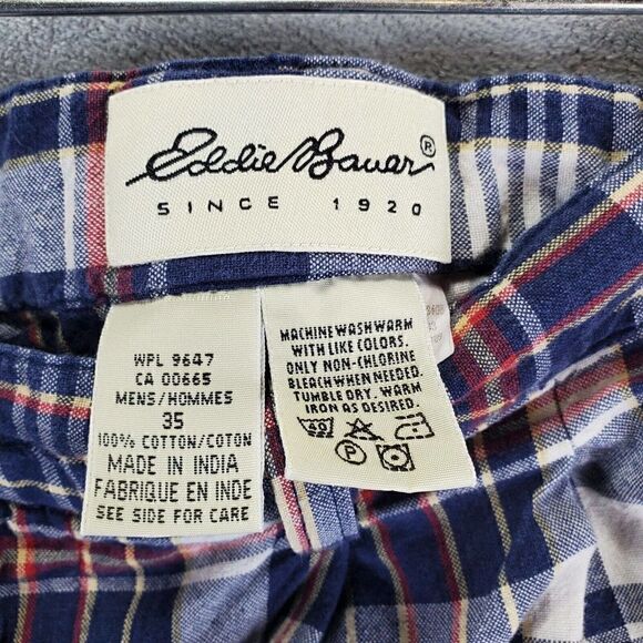 Eddie Bauer Shorts Mens 35 Blue Plaid Chino Flat front Bermuda Outdoor Casual - Picture 5 of 8